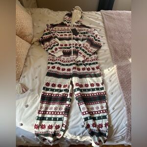 Fabletics Red and Green Hooded Onesie